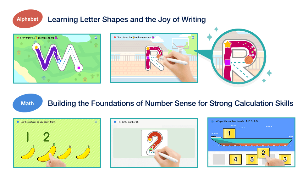 Alphabet: Learning Letter Shapes and the Joy of writing, Math：Building the Foundations of Number Sense for Strong Calculation Skills